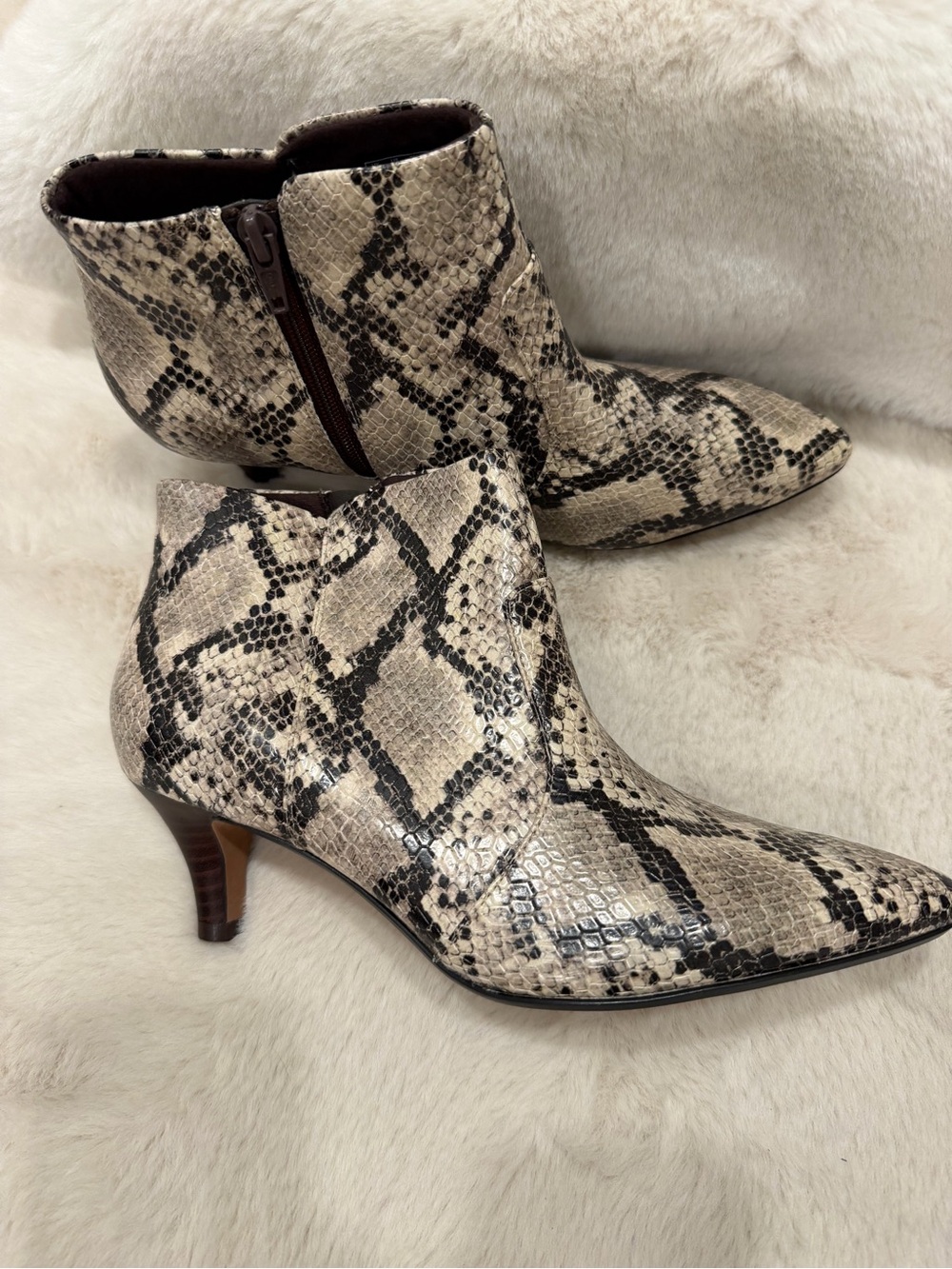 Clark’s Women's Snakeskin Pattern Pointed Toe Ankle Boots - Beige/Black
